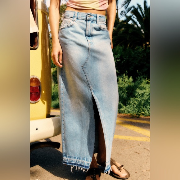 ZARA TRF LONG DENIM SKIRT - Picture 3 of 5